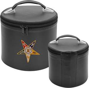 Hand-Embroidered OES Star Fez Case – Deluxe Masonic Fez Cap Storage <b>Box</b>, Imitation Leather. Masonic & Eastern Star Fez <b>Hats</b> - Product Image 1