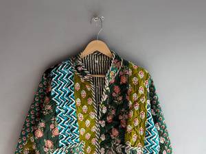 <b>Quilted</b> Cotton <b>Jacket</b> Women Mandarin Collar Full Sleeve Patchwork Floral <b>Pattern</b> Hand Embroidery Winter Regular Length GIFT - Product Image 2