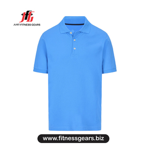 Polo à manches courtes bleu pour homme, 100% coton piqué, couleur unie, coupe décontractée, respirant, longueur normale - Product Image 1