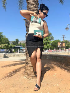 กระเป๋าคลัทช์หนังขนแกะสีเทอร์ควอยซ์สำหรับผู้หญิงกระเป๋าเงินแบบมีซิปสไตล์ตะวันตก - Product Image 6