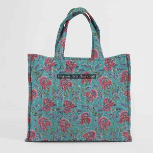 Sac fourre-tout matelassé imprimé bloc à main 100% coton carré matelassé beau sac à bandoulière carré matelassé personnalisable fonctionnel - Product Image 1