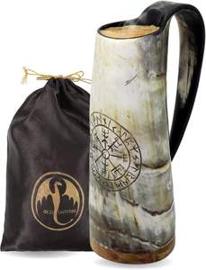 Ensemble de tasses rustiques faites à la main en corne de buffle naturelle polie avec poignée pour boissons à thème médiéval et nordique - Product Image 4