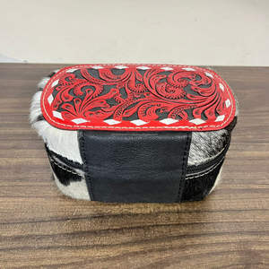 <b>Personalised</b> Handcrafted Genuine Cowhide Leather Jewelry <b>Box</b> Western Floral Pattern Travel Bag Storage Case Perfect for Women's - Product Image 5