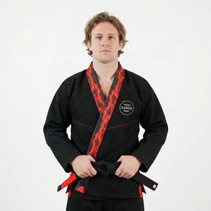 ชุดยิวยิตสู BJJ แบบสั่งทำพิเศษสำหรับผู้ชาย สีดำลายพิมพ์เปลวไฟสีแดง ผ้าฝ้าย 100% ทอแบบเพิร์ลวีฟ ชุดยิวยิตสูสำหรับผู้ใหญ่ ชุดยูนิฟอร์มศิลปะการต่อสู้ Bjj - Product Image 1