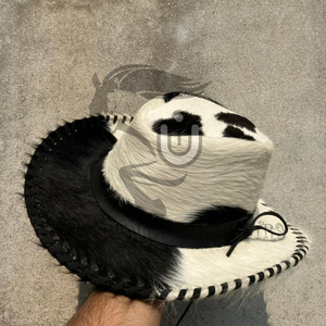 Sombrero de Vaquero del Oeste para Hombre y Mujer, Personalizado, de Cuero Vacuno con Pelo, Blanco y Negro - Product Image 1