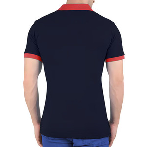 Men's Regular Fit Solid Color Pique Polo Shirt Short Sleeve Contrast Trim Casual Wear Turn <b>Down</b> Collar Navy Red - Product Image 2