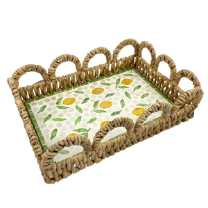 Bandeja de MDF Rectangular alta hecha a mano con diseño de limón Capiz incrustaciones elegante jacinto de agua tejido decorativo bandeja para servir frutas - Product Image 3