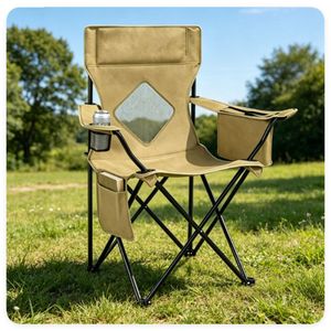 Sedia da Campeggio Pieghevole con Telaio in Metallo Resistente, Portabicchieri, Sedia Portatile da Esterno con Borsa Termica e Tasca Laterale per Parchi - Product Image 1