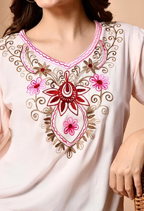 Women's Pink Embroidered Rayon <b>Kurta</b> <b>Top</b> Regular Fit Mini Length Casual Wear India Pakistan Design All Seasons - Product Image 5
