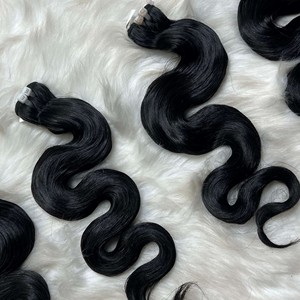 Vente en gros Extension de cheveux Remy vierges Cheveux bruts Noir Body Wave Trame Machine Double Drawn Bundle De Qhair - Product Image 3