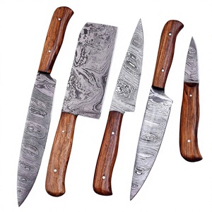 Juego de Cuchillos de Cocina de Acero de Damasco Personalizados, 5 Piezas, Forjados a Mano, con Mango de Madera Natural, Cuchillo de Chef Profesional para Cocinar - Product Image 1