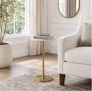 Table d'appoint de luxe en marbre blanc avec base en laiton, mobilier d'appoint moderne pour salon, table d'angle pour salon - Product Image 2