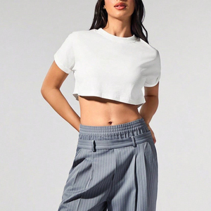 Custom Logo Blank Cropped T-Shirt Solid Tee Short Sleeve Training Activewear Women's Shirts Minimalist Basic Streetwear <b>Top</b> ODM - Product Image 4