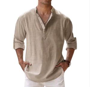 Camisa Casual Transpirable de Algodón de Manga Larga con Cuello Alto Holgado Estilo Deportivo para Hombre Tallas Grandes - Verano 2026 - En Stock - Product Image 2