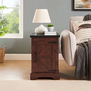 Farmhouse Rectangular <b>End</b> <b>Table</b> with Adjustable Storage Shelf and Rustic Barn Door Nightstand for <b>Sofa</b> <b>Side</b> Use - Product Image 3