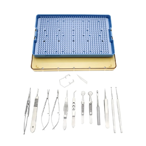 Kit de 15 instruments chirurgicaux ophtalmiques pour le bureau, en acier inoxydable, réutilisable, de haute qualité, pour chalazion et cataracte, avec plateau - Product Image 1