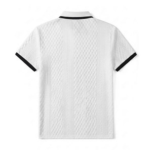 Polo en coton blanc pour homme, manches courtes, tricoté, couleur unie, design décontracté et respirant, avec bordure noire sur le col et les poignets - Product Image 2