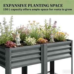 Fioriera Rialzata Grigio Scuro e Scaffale Porta Piante per Esterni - Soluzione Elegante per Giardino e Stoccaggio - Product Image 2