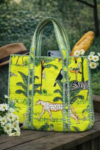 กระเป๋าโท้ทผ้าฝ้ายเย็บมือสุดหรูสำหรับผู้หญิง ลายพิมพ์บล็อกทันสมัย กระเป๋าใส่สัมภาระแบบยั่งยืน ซักได้ - Product Image 6