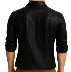 Best Quality Men Leather Casual <b>Shirt</b> Long Sleeve Regular Fit Breathable Stand Street Style <b>Button</b>-Up Customized Leather <b>Shirt</b> - Product Image 2