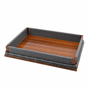 Plateau décoratif en bois de luxe avec côtés recouverts de cuir et corde |   Organisateur de table basse pour une décoration intérieure élégante - Product Image 1