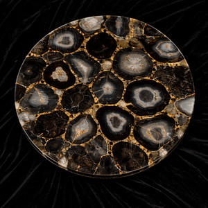 Mesa de Centro Redonda Moderna y Ecológica de Ágata Negra Natural con Incrustaciones Doradas, Decoración de Lujo para el Hogar, Regalo de Diwali - Product Image 1