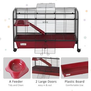 Cage pour petits animaux de 41 pouces avec plateforme à roulettes, rampe et maisonnette pour lapins et furets, y compris une mangeoire - Product Image 6