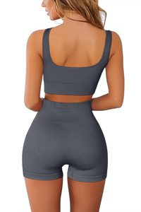 <b>High</b> <b>Waist</b> Elastic Women Booty <b>Shorts</b> Set Casual Custom Logo Women's Sports Bra And <b>Short</b> Sets White Color 100% Cotton Yoga Wear - Product Image 5