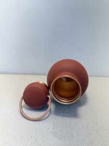 Matte Powder Coated Pure Copper Water Bottle Clay Finish Drinkware Terracotta Color Apple Shape Copper Jug with Portable Handle - Product Image 3