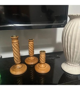 Latest design <b>small</b> medium large 3 pc set mango wooden <b>candle</b> holder set taper candlestick holder customization options - Product Image 2