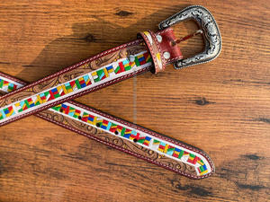 Cinturones florales pintados a mano de cuero genuino occidental novedad - Product Image 4