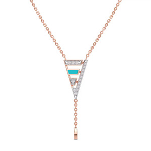 สร้อยคอเพชรทรงหยดน้ำ Aqua Geometric พร้อมกรอบสามเหลี่ยมสีโรสโกลด์เรียบหรูและดีไซน์เส้นตรงทันสมัย - Product Image 1