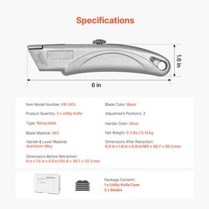 Set di 2 Taglierini Retrattili con Corpo in Lega di Alluminio, Lame SK5, Impugnatura a 3 Posizioni, 5 Lame, Taglierino Professionale Retrattile - Product Image 4