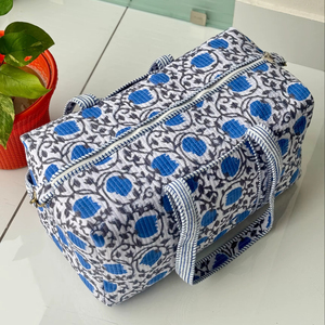 Hand Block Printed Blue Floral Cotton Duffel <b>Bag</b> Women Handmade Travel Gym Eco-Friendly Lightweight Durable Large Portable - Product Image 1