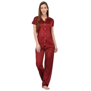 Women’s Plain <b>Satin</b> Night Suit Shirt & <b>Pyjama</b> <b>Set</b> Soft Smooth Silky Comfortable Sleepwear Lounge Wear - Product Image 1