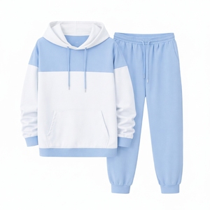 Conjunto Deportivo Personalizado con Cremallera para Hombre, Sudadera con Capucha y Pantalones de Chándal de Tela de Rizo con Estampado Powder Puff, Estilo Urbano, Otoño, Corte Acampanado - Product Image 2