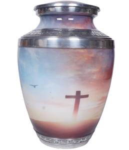 Urne funéraire artisanale moderne et écologique pour cendres, usage adulte, vase de table en métal avec une belle œuvre d'art - Product Image 5