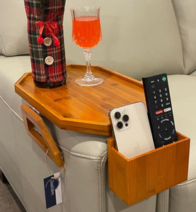 Bandeja Plegable de Bambú para Sofá con Organizador para Control Remoto y Caja de Almacenamiento para Uso en Baño - Product Image 4