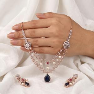 Juego de Joyería de Oro Rosa de 18K con Diamantes Naturales y Perlas, Collar y Aretes Unisex de Lujo para Boda, Piedras con Corte Brillante, Regalo - Product Image 4