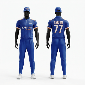 ชุดยูนิฟอร์มคริกเก็ตพรีเมียม 140 กรัม ผ้าโพลีเอสเตอร์ แขนสั้น โลโก้ด้านหน้า ดีไซน์แผงสีเหลืองน้ำเงิน พิมพ์ลายดิจิทัลตามสั่ง ชุดทีม - Product Image 4