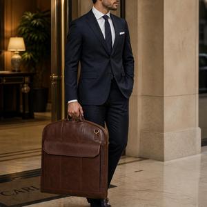 Porte-costume en cuir véritable artisanal avec logo personnalisé, sac de transport robuste de luxe pour costumes, protection de voyage LSC-0048 avec boucle - Product Image 2