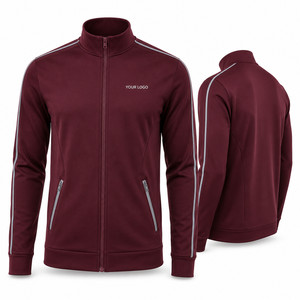 Men's Maroon Full-Zip Sporty Racer <b>Jacket</b> With <b>Silver</b> Stripes And Side Pockets Breathable Polyester Training <b>Jacket</b> Autumn Wear - Product Image 1