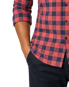 Chemise décontractée à carreaux rouge et noir personnalisée pour homme, coupe ajustée, manches longues, boutonnée, en coton, élégante, de qualité supérieure, vêtement tendance - Product Image 3