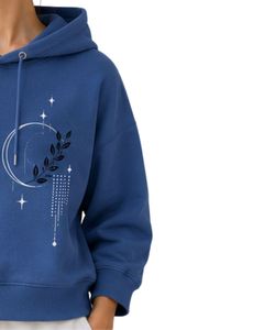 เสื้อฮู้ดโอเวอร์ไซส์สีน้ำเงินสำหรับผู้หญิง พิมพ์ลายดอกไม้ ผ้าฝ้ายฟลีซ แขนยาว สไตล์ลำลอง สตรีทแวร์ เสื้อฮู้ดแฟชั่น - Product Image 4