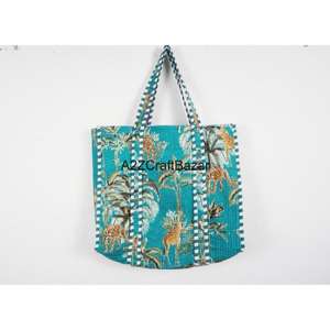 Bolso de Playa de Hombro con Asa Larga, Acolchado, de Algodón a Rayas, Hecho a Mano, Ecológico, Estilo Bohemio Indio, para Compras y Almacenamiento - Product Image 2