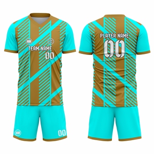 ชุดยูนิฟอร์มฟุตบอลพรีเมียม MOQ ต่ำ ออกแบบเองได้ เสื้อ กางเกงขาสั้น ระบายอากาศได้ดี หมายเลขทีม แห้งเร็ว ผู้ผลิตและจำหน่ายชุดทีม - Product Image 1