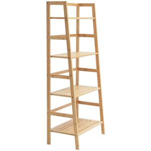 Scaffale espositivo a 4 livelli in bambù a trapezio, portaoggetti aperto, supporto autoportante per piante e fiori con organizer a scala - Product Image 6