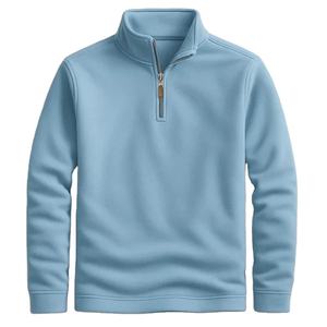 Men's Streetwear Oversized Half Zip <b>Sweatshirt</b> Solid <b>Grey</b> Stand Collar 100% Cotton Custom Logo Pullover Top Summer Knitted Shirt - Product Image 1
