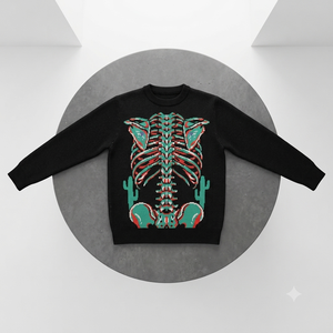 Pull tricoté noir pour homme OEM 2026 avec motif jacquard squelette blanc et cactus vert, logo frontal, pull d'hiver à manches régulières - Product Image 4