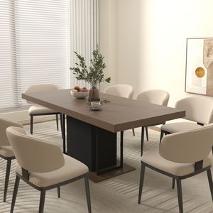 Tavolo da pranzo allungabile in legno effetto età e rettangolo nero per 6-10 persone 160-200 cm - Product Image 5